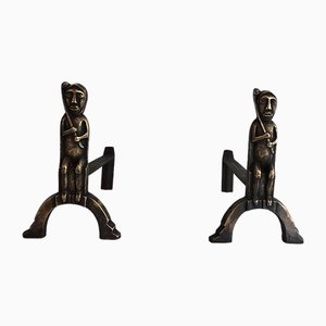 Bronze Chenets with Seated Shamans, 1930s, Set of 2-BA-1481480