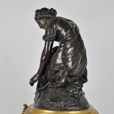 Bronze Clock Depicting Woman with Flowers from Schenewerk, 19th Century-SYQ-987816