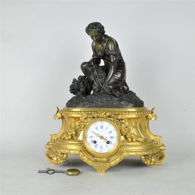 Bronze Clock Depicting Woman with Flowers from Schenewerk, 19th Century-SYQ-987816