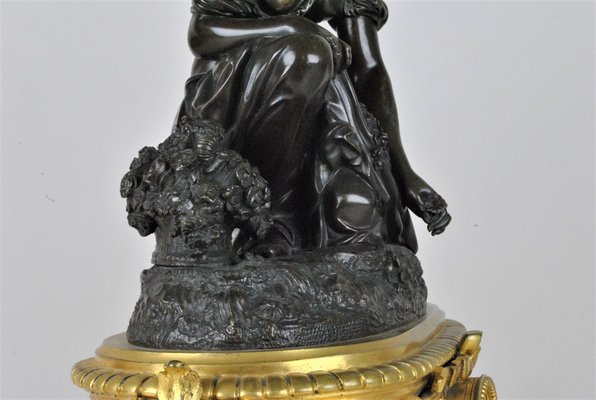 Bronze Clock Depicting Woman with Flowers from Schenewerk, 19th Century-SYQ-987816