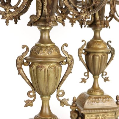 Bronze Clock with Candleholders, France, 19th Century, Set of 3-VMM-1310165