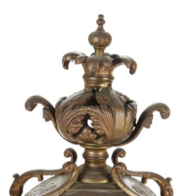 Bronze Clock with Candleholders, France, 19th Century, Set of 3-VMM-1310165