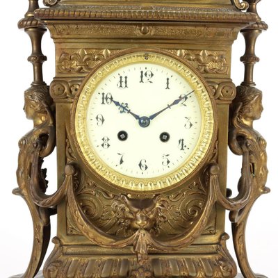 Bronze Clock with Candleholders, France, 19th Century, Set of 3-VMM-1310165