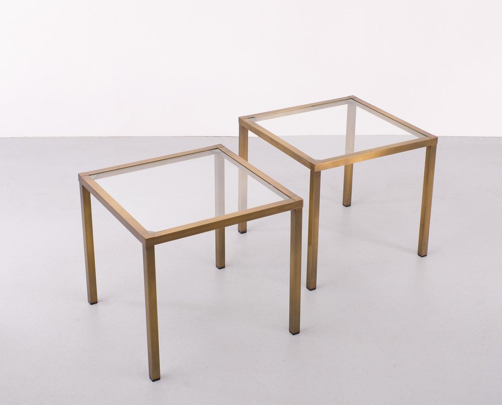 Bronze Color Square Side Tables, France, 1978, Set of 2