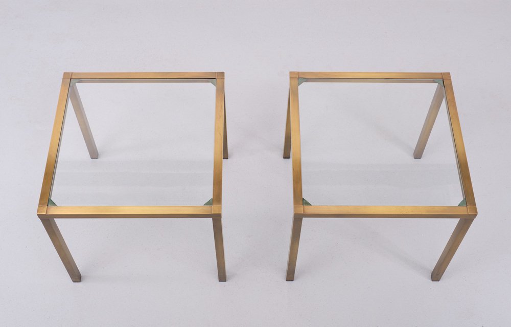 Bronze Color Square Side Tables, France, 1978, Set of 2