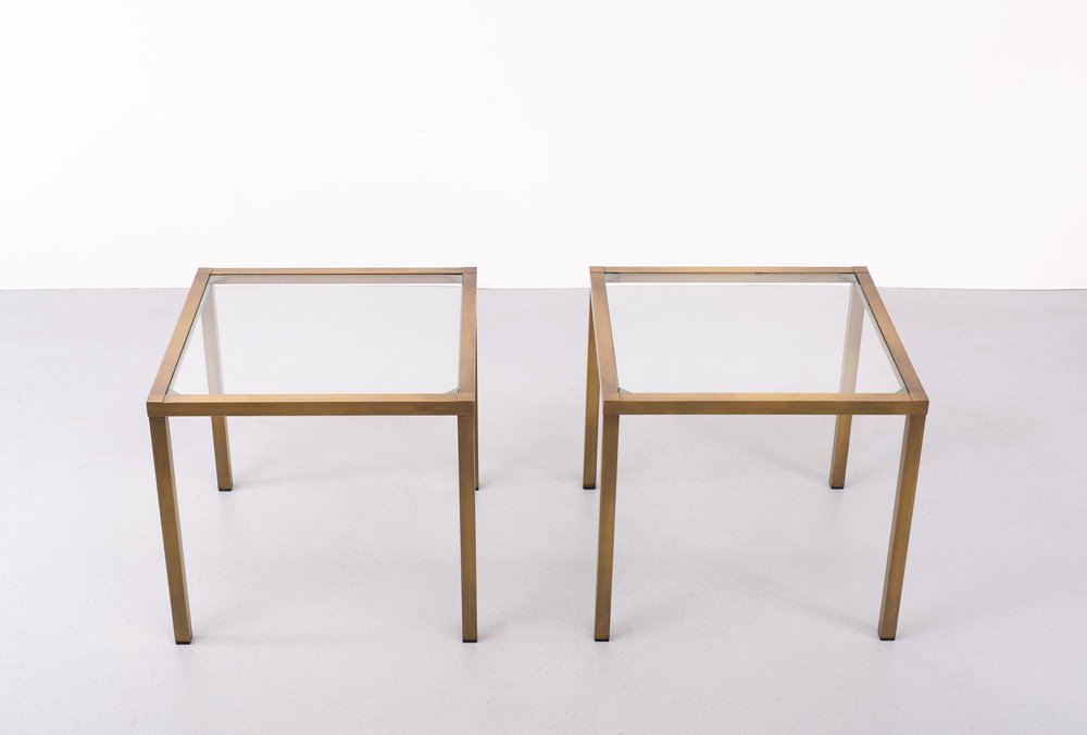 Bronze Color Square Side Tables, France, 1978, Set of 2