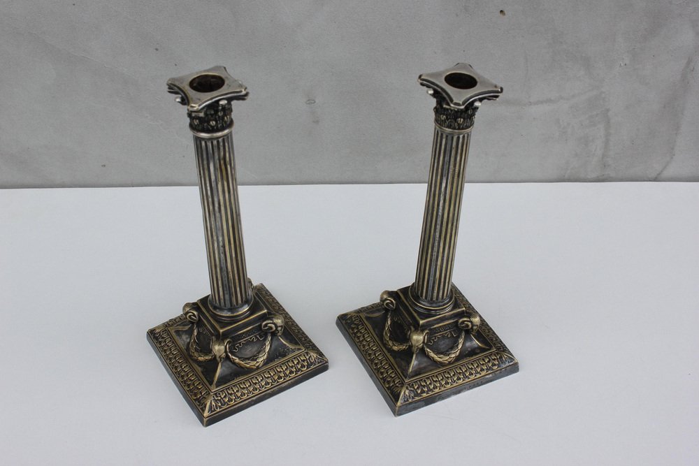 Bronze Column Candlesticks with Ornate from Fraget, 1890, Set of 2