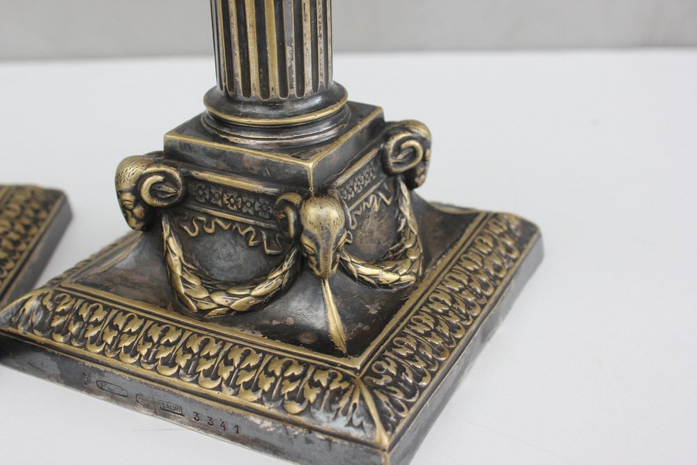 Bronze Column Candlesticks with Ornate from Fraget, 1890, Set of 2