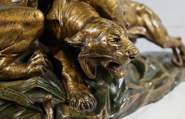 Bronze Combat de Tigres from E. Drouot, 1890s-RVK-1777907