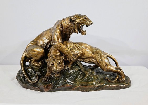 Bronze Combat de Tigres from E. Drouot, 1890s-RVK-1777907