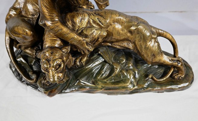 Bronze Combat de Tigres from E. Drouot, 1890s-RVK-1777907