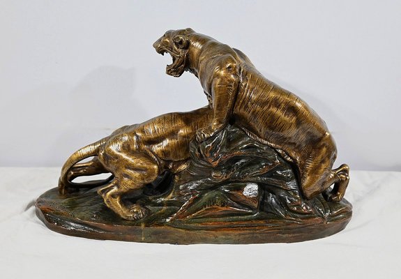 Bronze Combat de Tigres from E. Drouot, 1890s-RVK-1777907