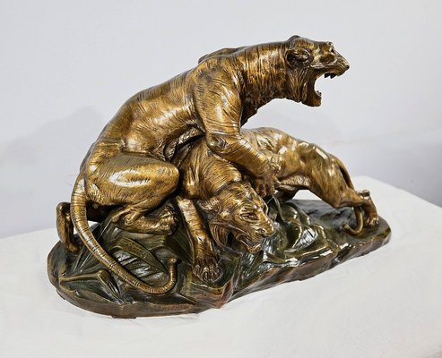 Bronze Combat de Tigres from E. Drouot, 1890s-RVK-1777907