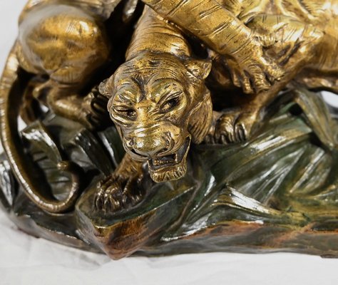 Bronze Combat de Tigres from E. Drouot, 1890s-RVK-1777907