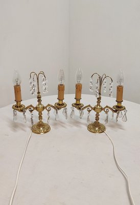 Bronze & Crystals Wall Lights, France, 1950s, Set of 2-RGF-1220729