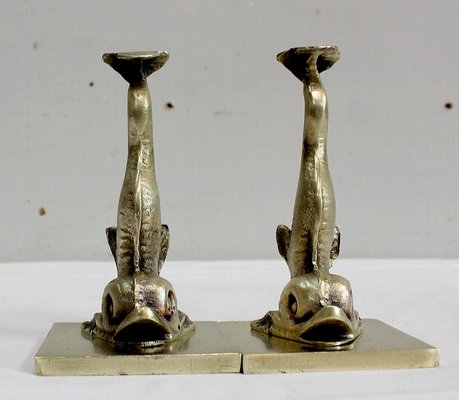 Bronze Dolphin Bookends, 19th Century, Set of 2-RVK-911157