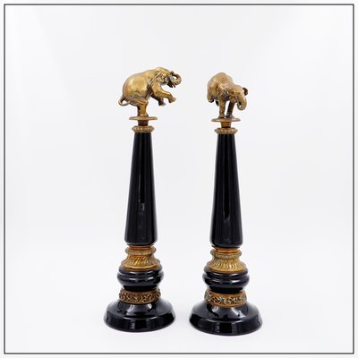 Bronze Elephants on Porcelain Columns with Bronze Borders by Wong Lee, Set of 2-NYF-2019212