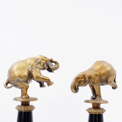 Bronze Elephants on Porcelain Columns with Bronze Borders by Wong Lee, Set of 2-NYF-2019212