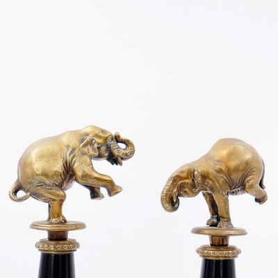 Bronze Elephants on Porcelain Columns with Bronze Borders by Wong Lee, Set of 2-JG-1785220