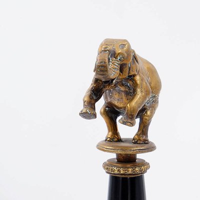 Bronze Elephants on Porcelain Columns with Bronze Borders by Wong Lee, Set of 2-JG-1785220