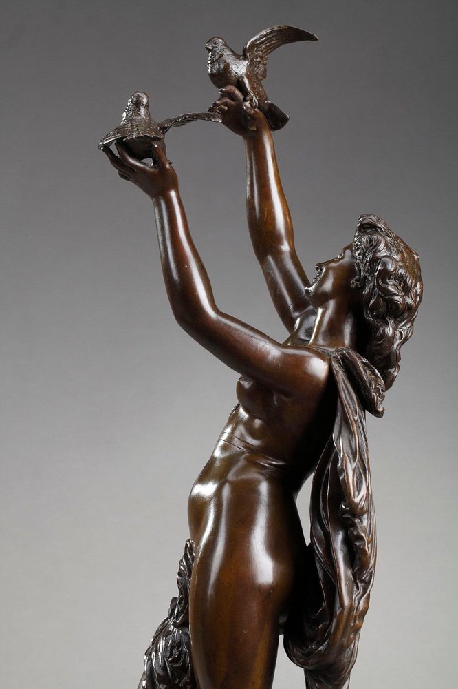 Bronze Femme Aux Colombes Sculpture by Charles-Alphonse Gumery