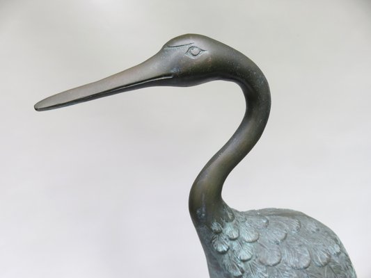 Bronze & Green Patinated Crane Sculptures, 1970s, Set of 2-EY-989533