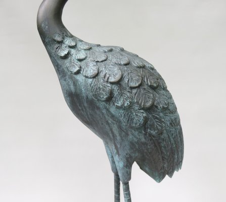 Bronze & Green Patinated Crane Sculptures, 1970s, Set of 2-EY-989533