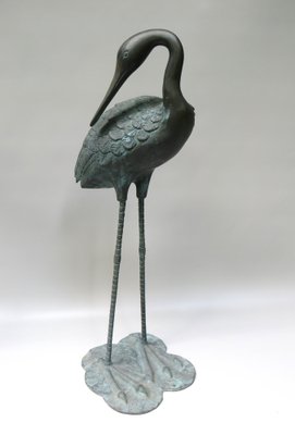 Bronze & Green Patinated Crane Sculptures, 1970s, Set of 2-EY-989533