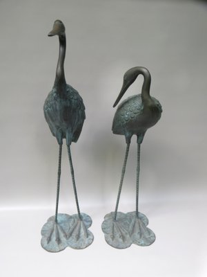 Bronze & Green Patinated Crane Sculptures, 1970s, Set of 2-EY-989533