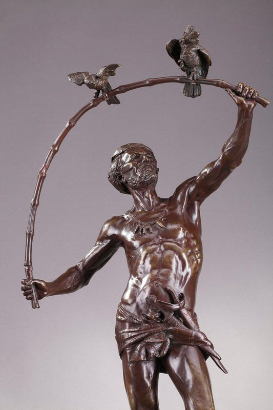 Bronze Hindu Bird-Catcher by Auguste De Wever, 1836-1910