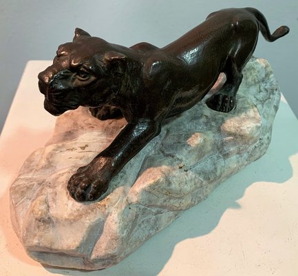 Bronze Lioness on Stone, 1930s-IKW-801003