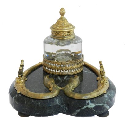 Bronze & Marble Serpent Inkstand, France, 1880s-ARU-1073195