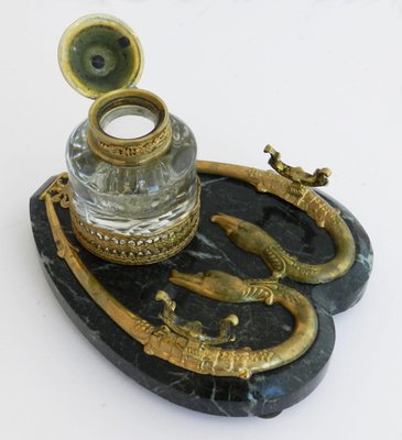 Bronze & Marble Serpent Inkstand, France, 1880s-ARU-1073195