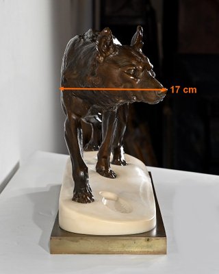 Bronze & Marble Wolf Walking in the Snow from Valton, 1800s-RVK-1406305