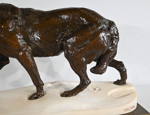 Bronze & Marble Wolf Walking in the Snow from Valton, 1800s-RVK-1406305