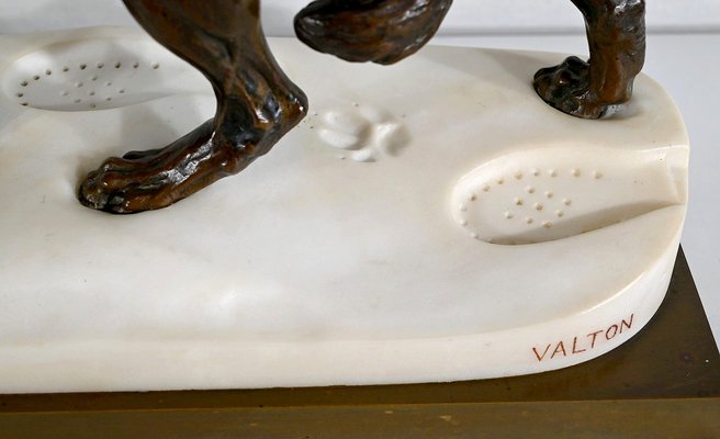 Bronze & Marble Wolf Walking in the Snow from Valton, 1800s-RVK-1406305