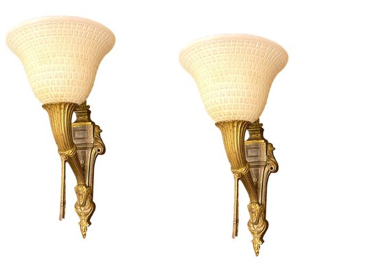 Bronze & Murano Glass Sconces, 1950s, Set of 2-JJC-1791717