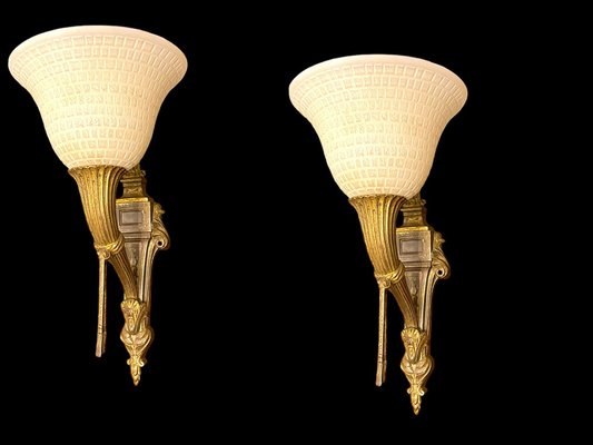 Bronze & Murano Glass Sconces, 1950s, Set of 2-JJC-1791717