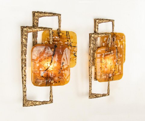 Bronze & Murano Glass Wall Sconces by Angelo Brotto for Esperia, 1960s, Set of 2-DEK-1368728