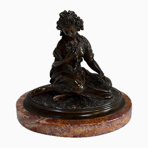 Bronze Patina Brune of Girl With Flowers, 20th Century-RVK-895735