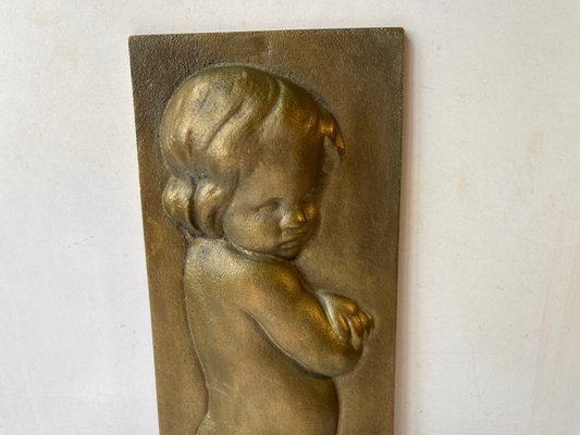 Bronze Relief Wall Plaque of Infant Girl, 1930s-LCR-1383540