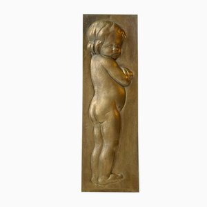 Bronze Relief Wall Plaque of Infant Girl, 1930s-LCR-1383540