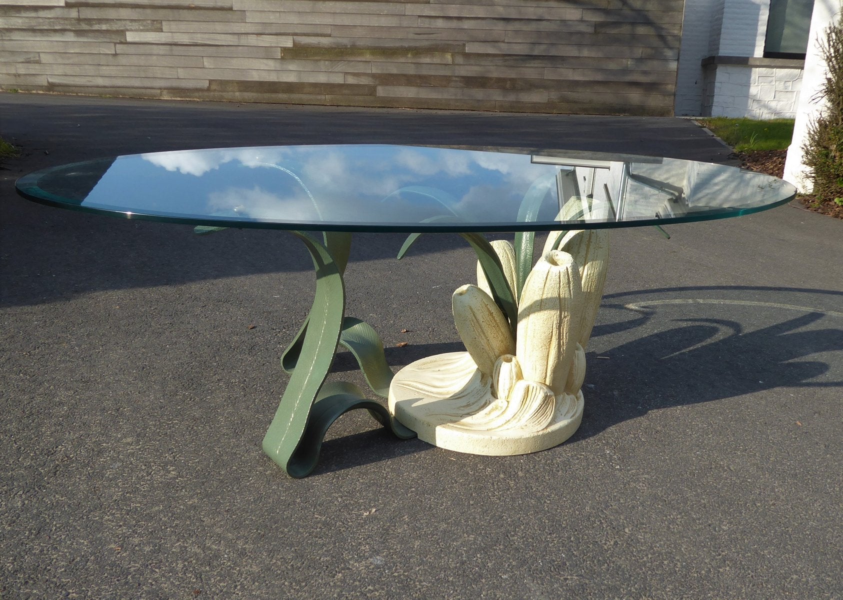 Bronze & Resin Organic Anemone Plant Coffee Table with Glass Top, 1970s