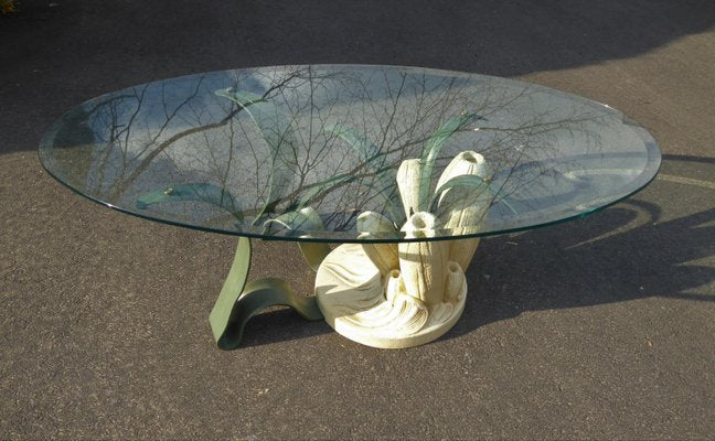 Bronze & Resin Organic Anemone Plant Coffee Table with Glass Top, 1970s-AWL-913001