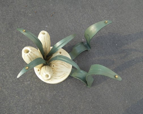 Bronze & Resin Organic Anemone Plant Coffee Table with Glass Top, 1970s