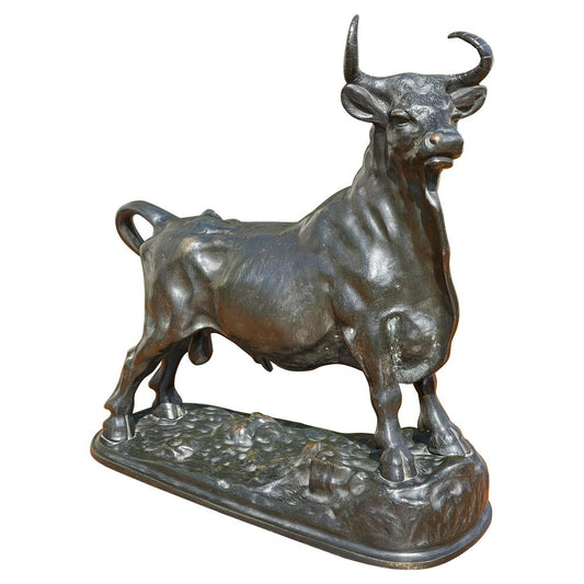 Bronze Roman Bull with Brown Patina attributed to A. Clesinger, 19th Century