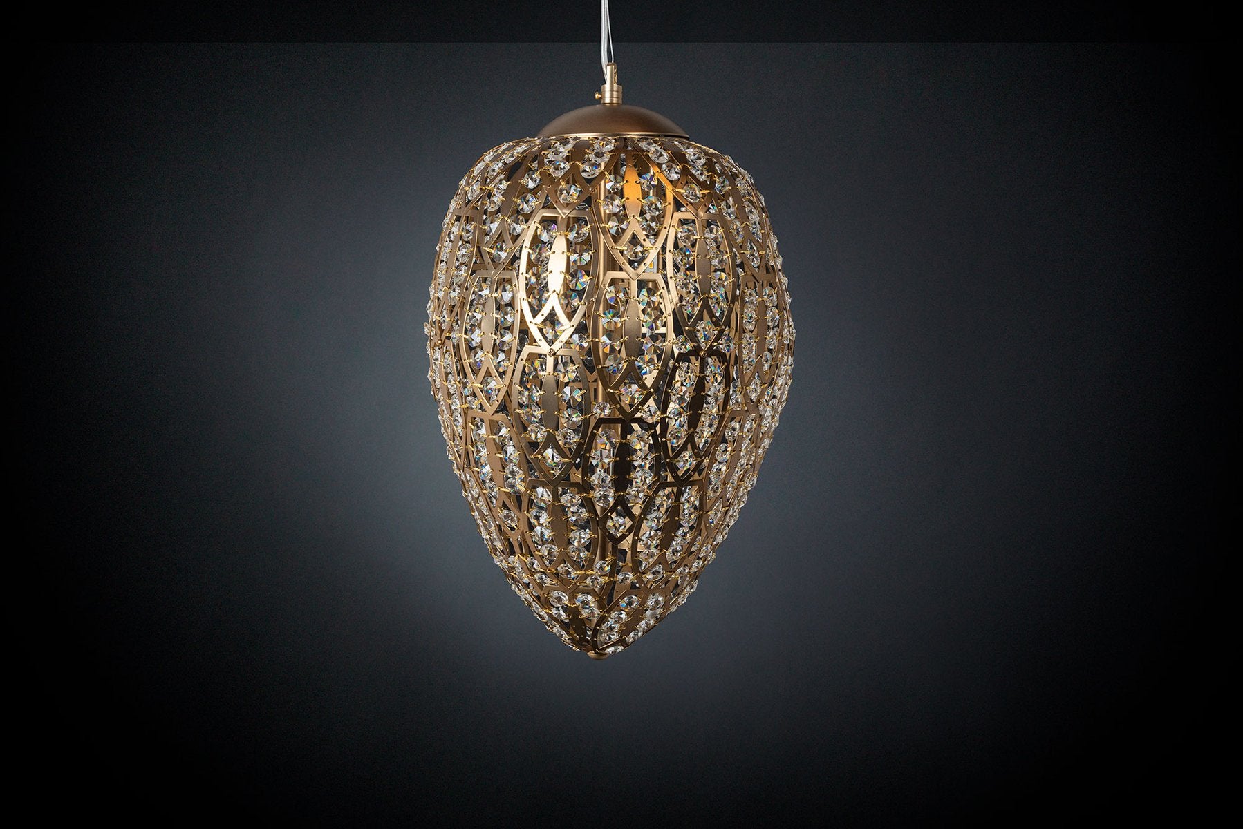 Bronze Satin Finish Medium Steel & Crystal Egg Arabesque Pendant from VGnewtrend