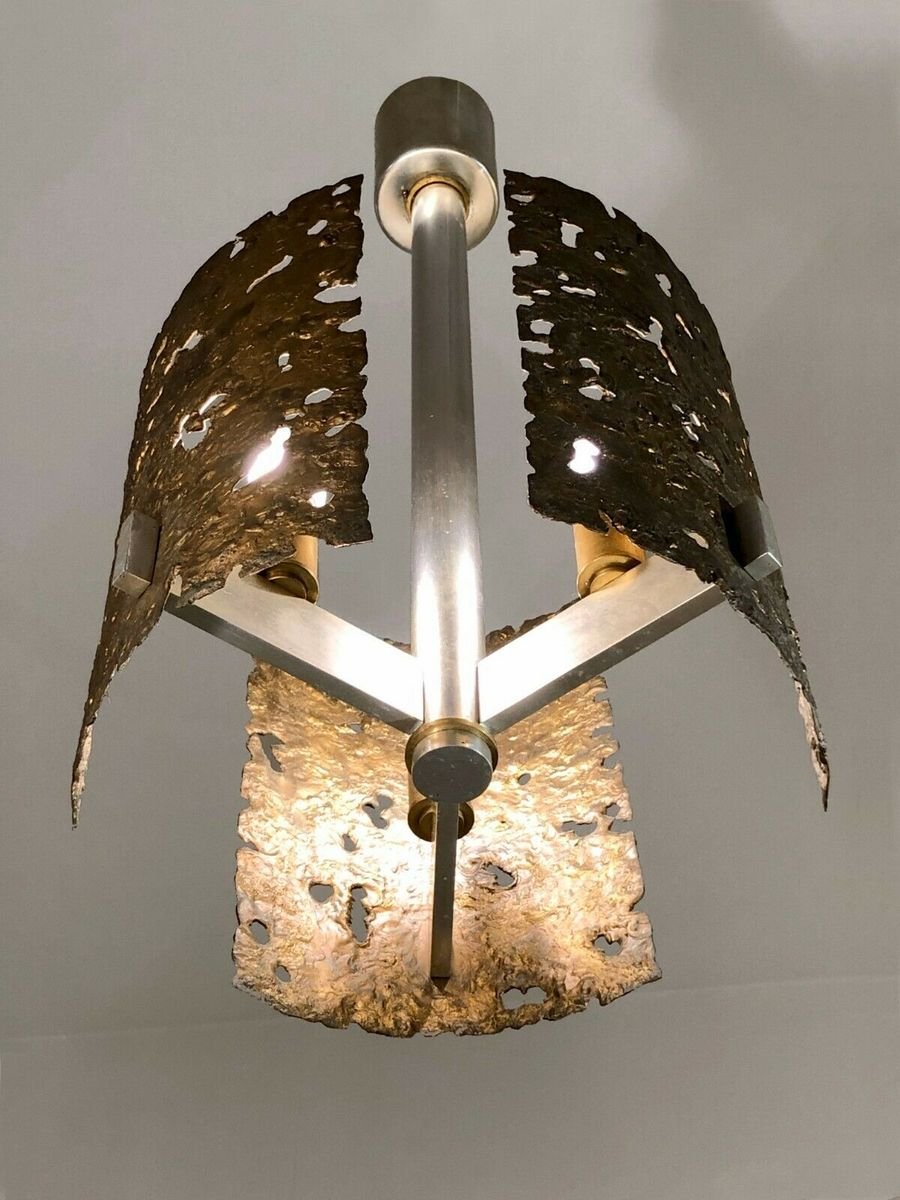 Bronze Sculptural Ceiling Lamp, France, 1970s