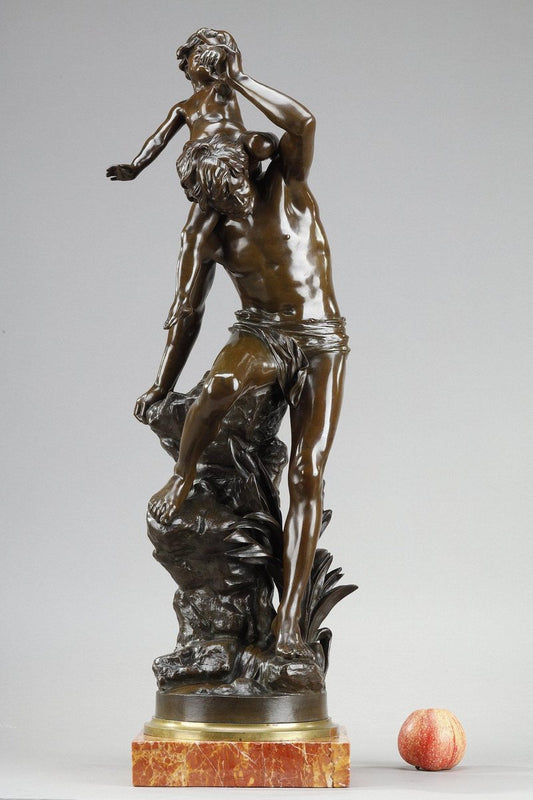 Bronze Sculpture Man Carrying a Child by Gaston Leroux, 1900s