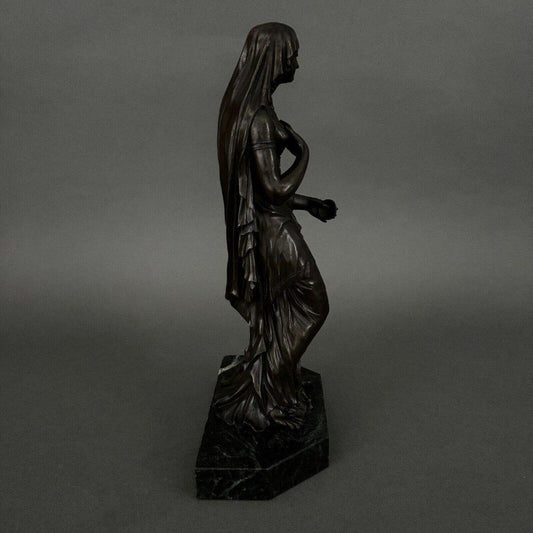 Bronze Sculpture of Antique Woman on Marble Base, 19th Century